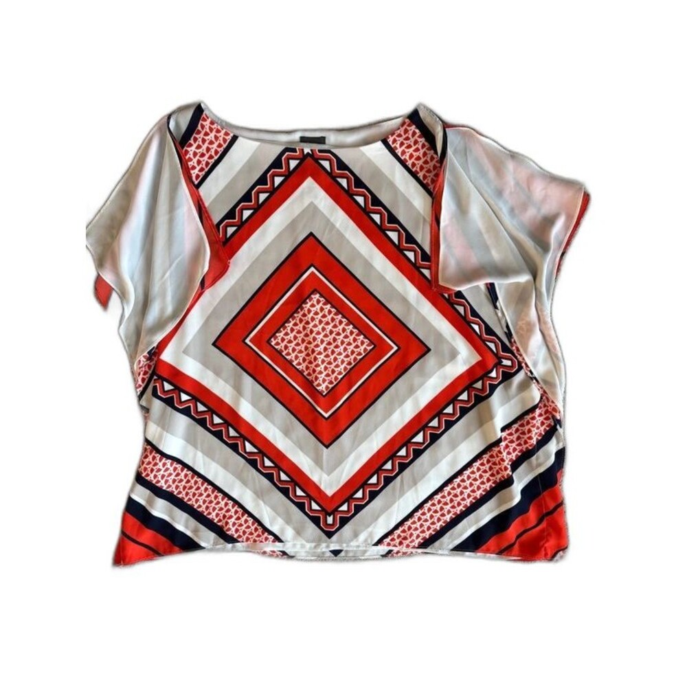 Chico's Travelers Women L XL Orange Diamond Poncho Blouse Flutter Sleeve Top